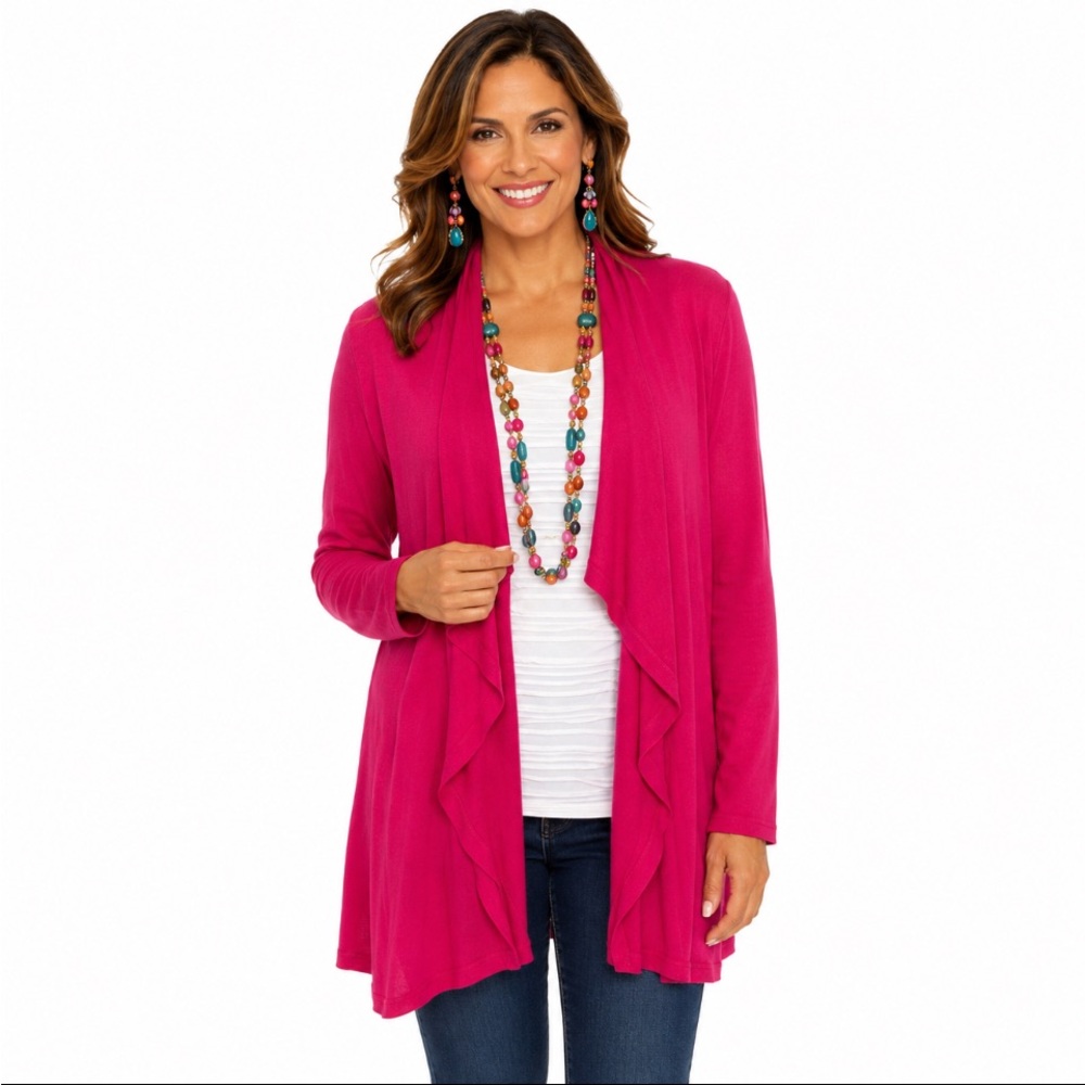Vibrant Fuchsia Pink Waterfall Open-Front Cardigan Size: Large
